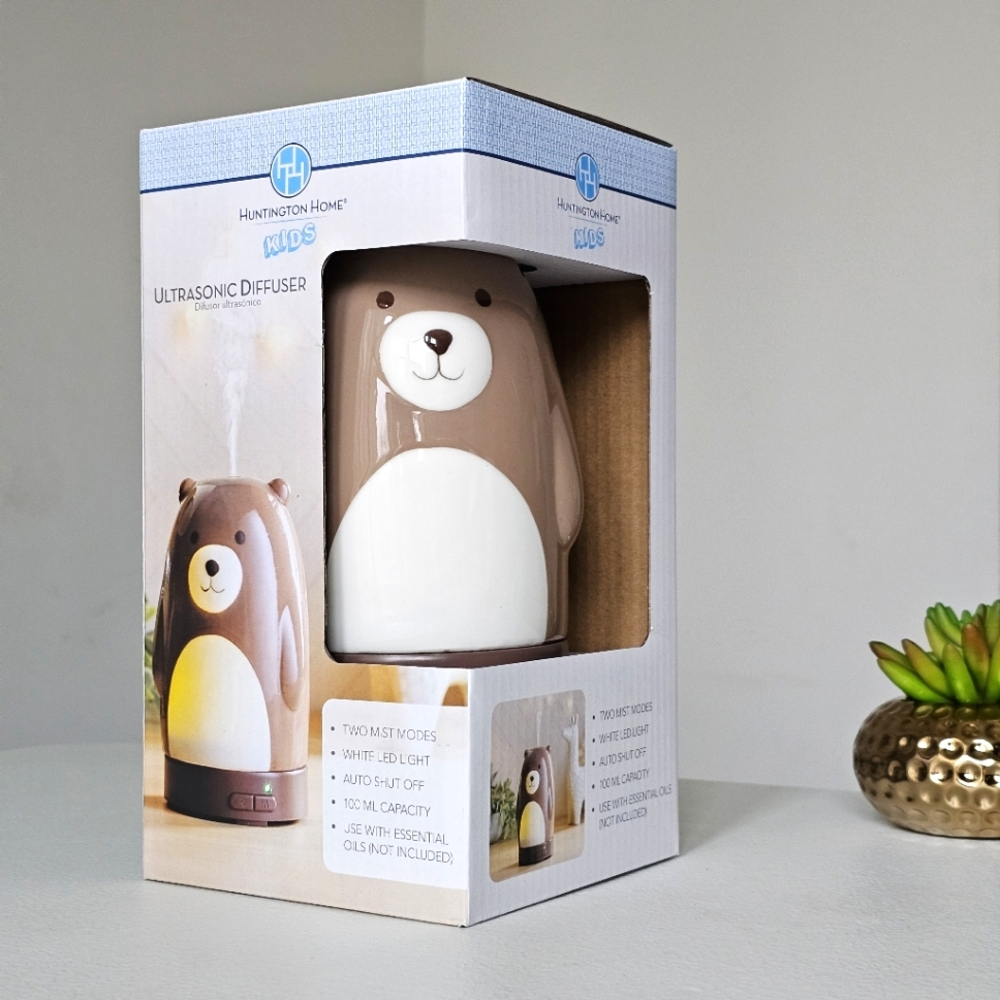 Huntington Home Kids Teddy Bear Ultrasonic Diffuser 100ml Auto Shut Off Night